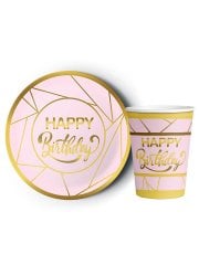 8'li Karton Tabak -  Bardak Yaldızlı Happy Birthday