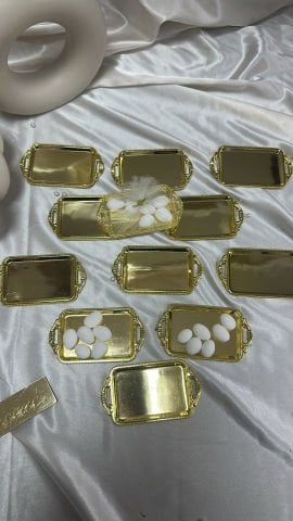Hediyelik Mini Tepsi 12 adet Kare - Gold