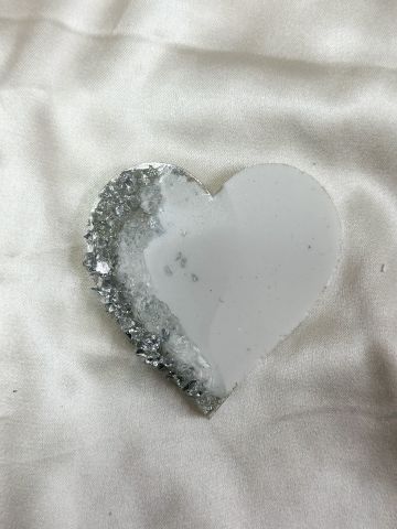 Kalp Taş Varaklı  Epoksi Magnet Gümüş