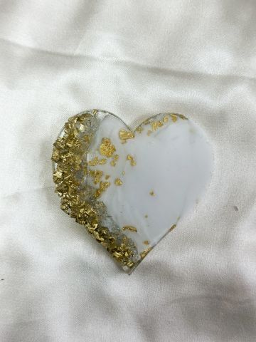 Kalp Taş Varaklı  Epoksi Magnet Gold