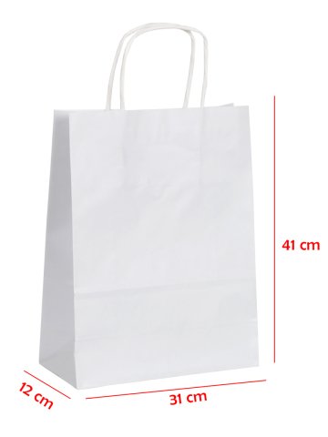 31 x 12 x 41 Büküm Saplı Kağıt Çanta (25 adet) Beyaz