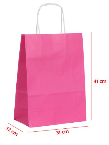31 x 12 x 41 Büküm Saplı Kağıt Çanta (25 adet) Fuşya