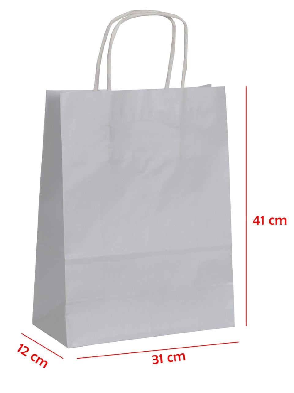 31 x 12 x 41 Büküm Saplı Kağıt Çanta (25 adet) Gümüş