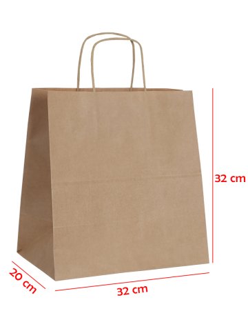 32 x 20 x 32 Büküm Saplı Kağıt Çanta (25 adet) Kraft