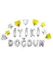 İyi ki Doğdun' Yazılı Kalpli Set Balon  - Gümüş