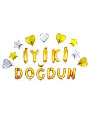İyi ki Doğdun' Yazılı Kalpli Set Balon  - Altın
