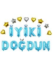 İyi ki Doğdun' Yazılı Kalpli Set Balon - Mavi