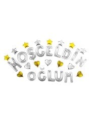 Hoş geldin Oğlum' Yazılı Set Balon  - Gümüş