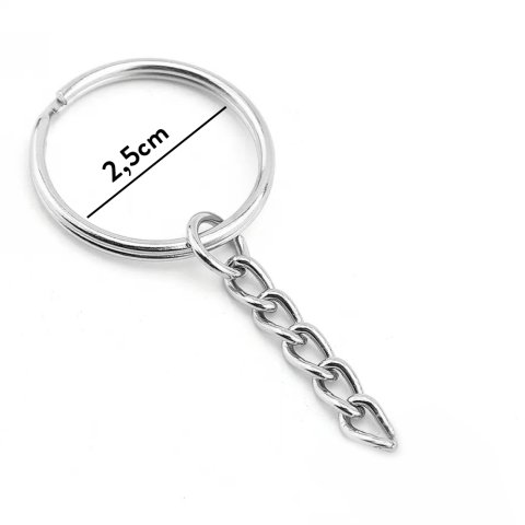 Zincirli Anahtarlık Ucu (2.5mm) - 50 adet Gümüş