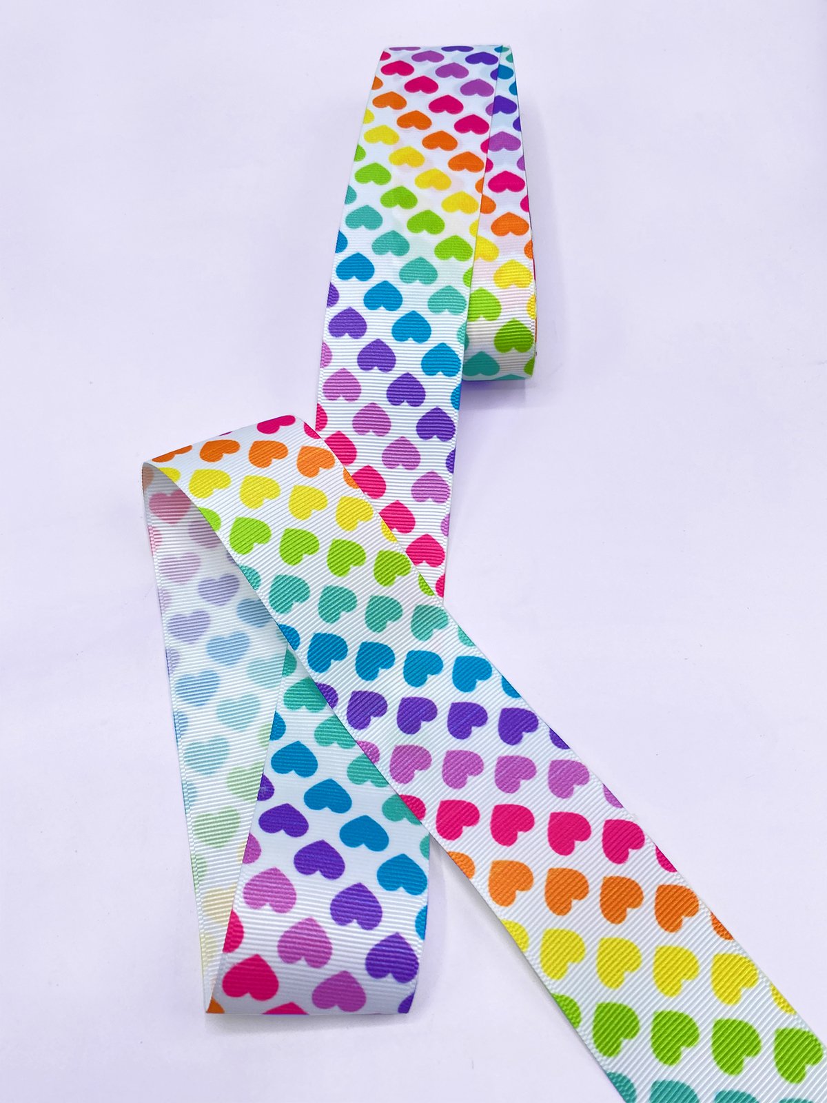 Baskılı Grogren Kurdele (4cm-5 Metre) Renkli Kalp