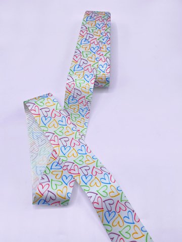 Baskılı Grogren Kurdele (4cm-5 Metre) Çizim Kalp