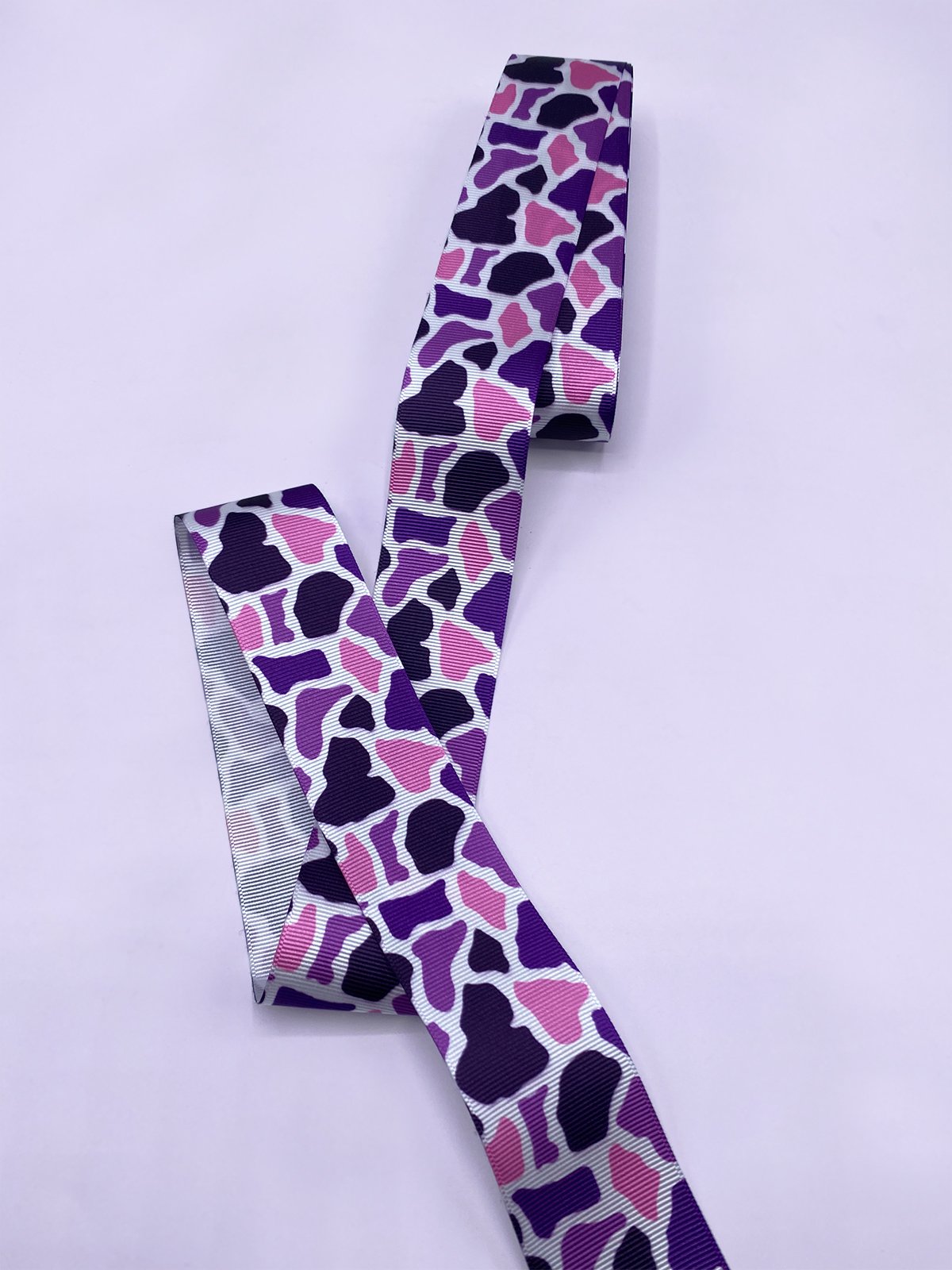 Baskılı Grogren Kurdele (4cm-5 Metre) Mor Leopar
