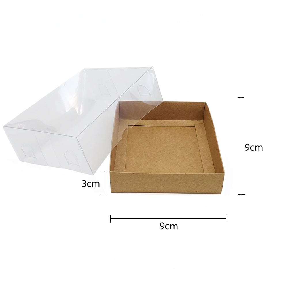 Asetat Kapaklı Kraft Kutu (50 adet) 9x9x3cm - Kraft