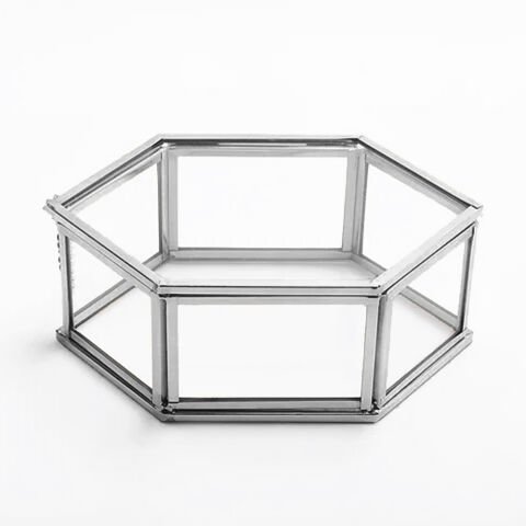 Altıgen Cam Madlen Çikolata Kutusu Gümüş - 30x30cm