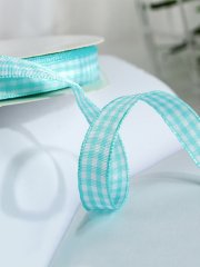 1 cm Ekose Kurdele Turkuaz