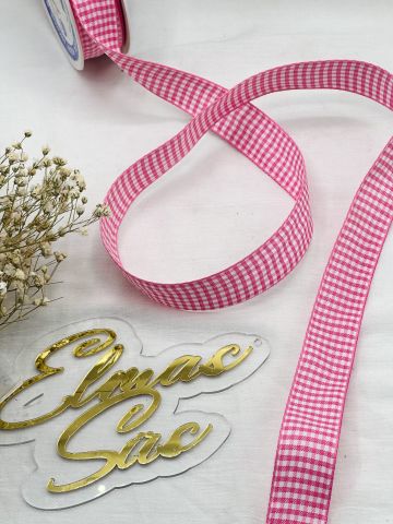 2.5 cm Ekose Kurdele (5 metre) Pembe