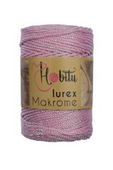 Polyester Simli Makrome El Örgü ipi Pembe - Gümüş