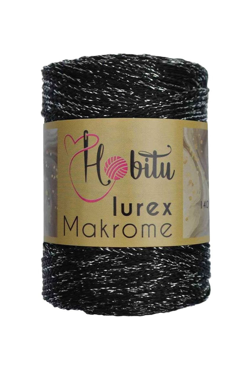Polyester Simli Makrome El Örgü ipi Siyah - Gümüş
