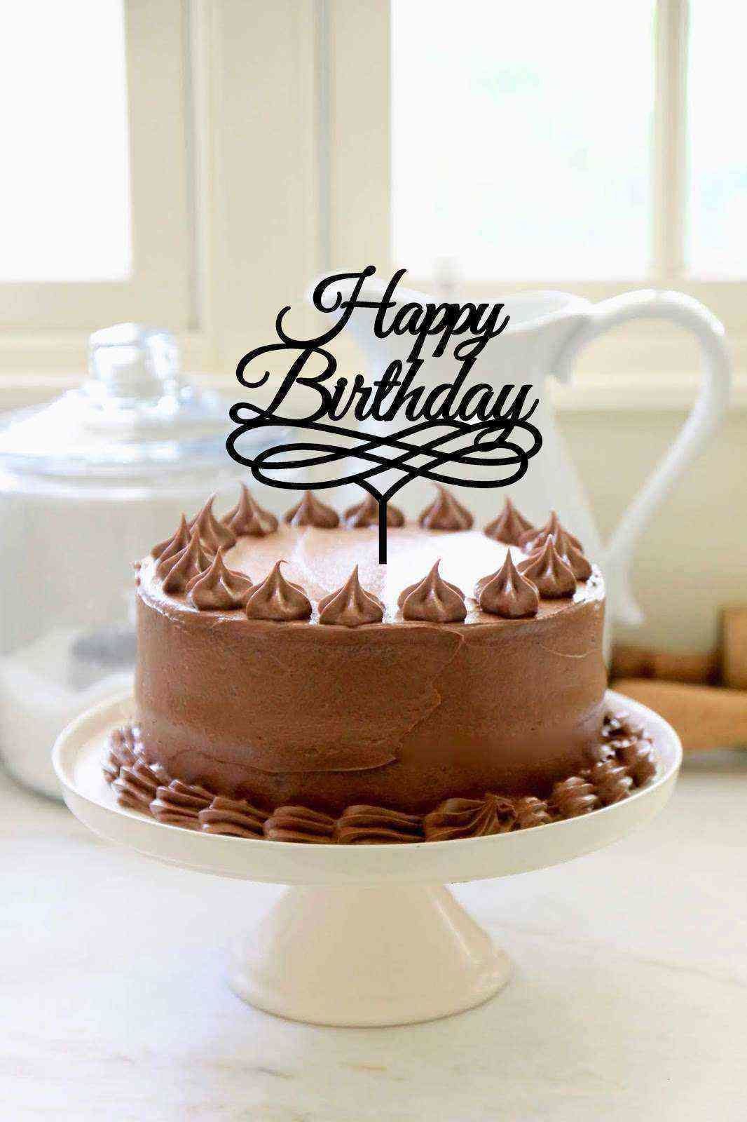 Happy Birthday' Yazılı Süslü Siyah Pasta Pleksisi 15cm