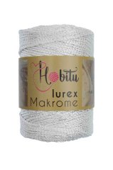 Polyester Simli Makrome El Örgü ipi Beyaz - Gümüş