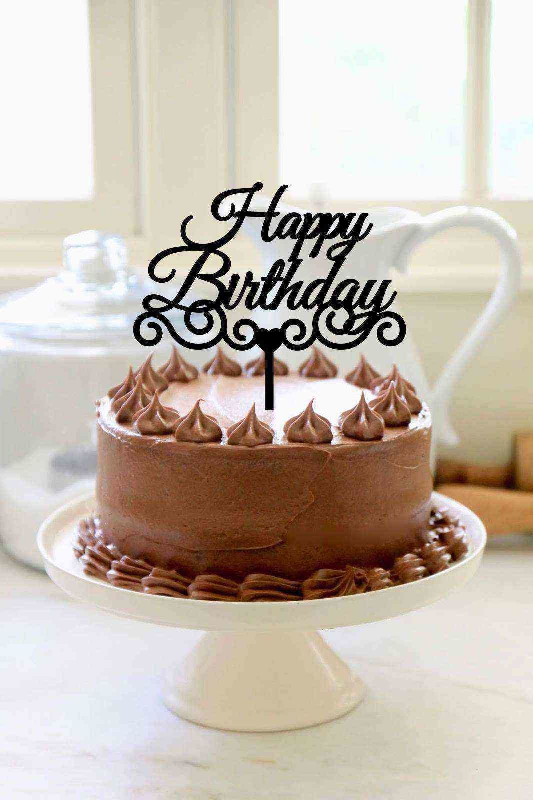 Happy Birthday' Yazılı Süslü Siyah Pasta Pleksisi 15cm