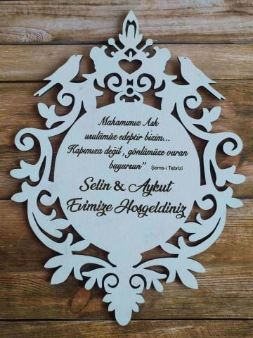 Kuşlu Ahşap Kapı Süsü Pleksisi 30x40cm