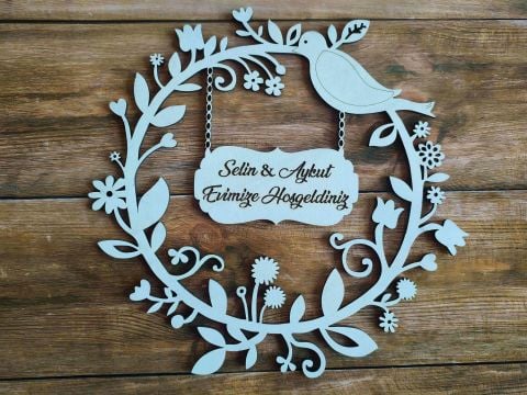 Kuşlu Ahşap Kapı Süsü Pleksi 30cm