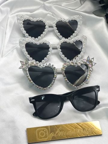 Kristal Taşlı Bride Kalp Gözlük Seti (4 adet )