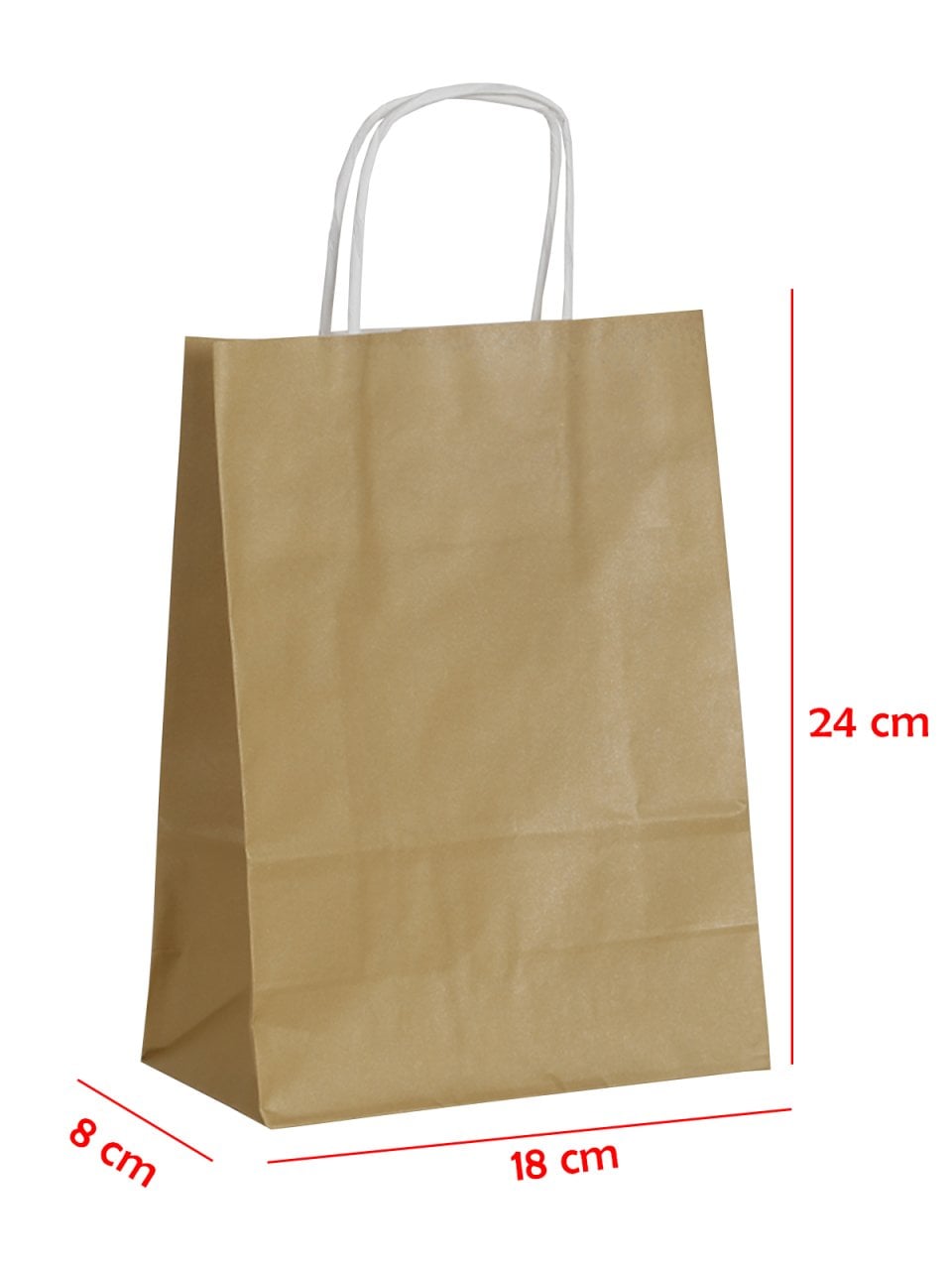 18 x 8 x 24 Büküm Saplı Kağıt Çanta (25 adet) Altın