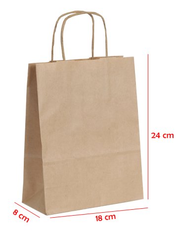 18 x 8 x 24 Büküm Saplı Kağıt Çanta (25 adet) Kraft
