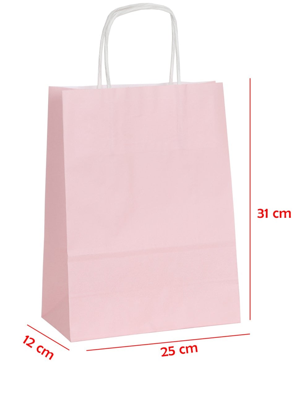 25 x 12 x 31 Büküm Saplı Kağıt Çanta (25 adet) Pembe