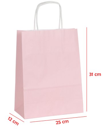 25 x 12 x 31 Büküm Saplı Kağıt Çanta (25 adet) Pembe