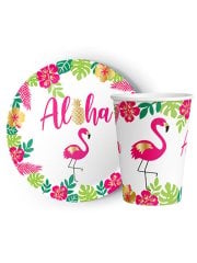 8'li Karton Tabak -  Bardak Flamingo