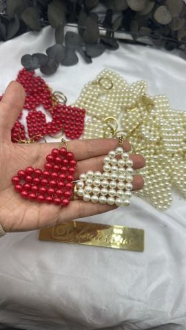 Kalp İnci Anahtarlık 1 adet Kırmızı